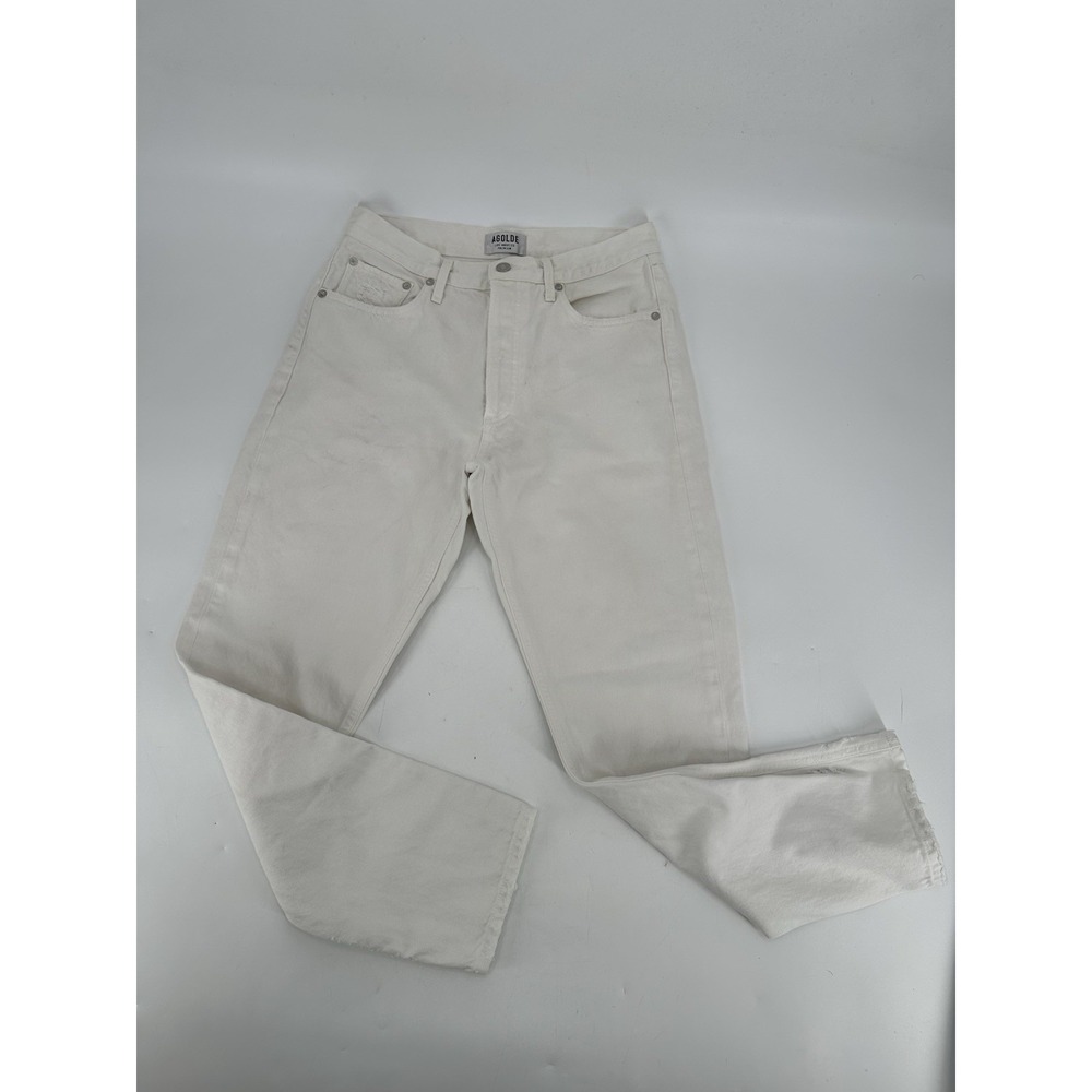 Agolde Jamie High Rise Classic Jeans 28 Pitch White Distressed Button Fly Cotton